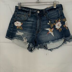 American Eagle Distressed Floral Embroidered Vintage Hi-Rise Festival Shorts 4